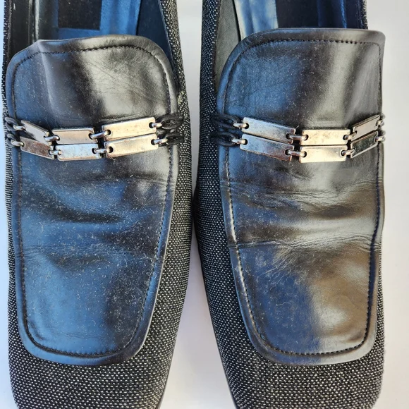 Stuart Weitzman Vintage '90s Tweed & Leather Block Heel Loafers - Picture 6 of 8